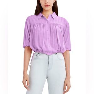 BCBGeneration Button Front Drawcord Top in Orchid Pink